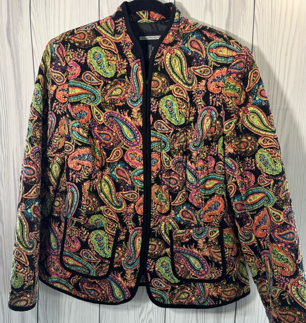 Requirements Cotton Quilted Jacket Black Paisley Size Large